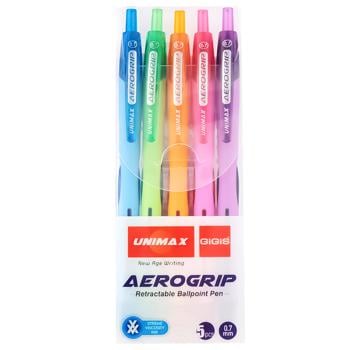 Набор ручек Unimax Aerogrip шариковых 5 цветов 5шт - купить, цены на Auchan - фото 1