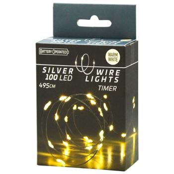 Гирлянда внутренняя на батарейках теплый белый цвет 100 LED лампочек 510см - купить, цены на КОСМОС - фото 1