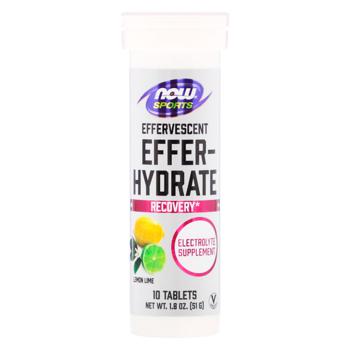 Електроліти, Effer-Hydrate, Now Foods, Sports, з лимонно-лаймовим смаком, 10 таблеток, 51 г - купити, ціни на Біотус - фото 1