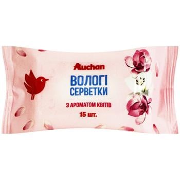 Салфетки влажные Auchan с ароматом цветов 15шт - купить, цены на Auchan - фото 1