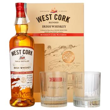 Віскі West Cork Bourbon Cask з 2 келихами 40% 0,7л - купити, ціни на AlcoHub - фото 1