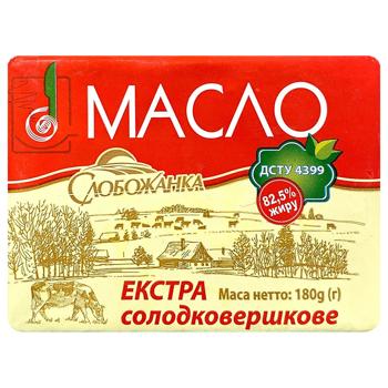 Масло Слобожанка Екстра солодковершкове 82,5% 180г - купити, ціни на Чудо Маркет - фото 1