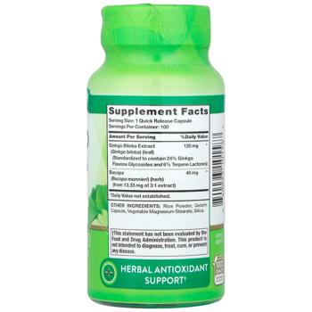 Гинкго билоба и бакопа Nature's Truth быстрого высвобождения 120мг 100 капсул - купить, цены на - фото 2