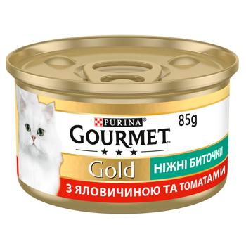 Корм влажный Gourmet Gold Нежные биточки с говядиной и томатами для взрослых кошек 85г - купить, цены на MasterZoo - фото 2