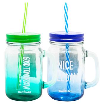 Zed Colored Drinking Glass with Straw 450ml