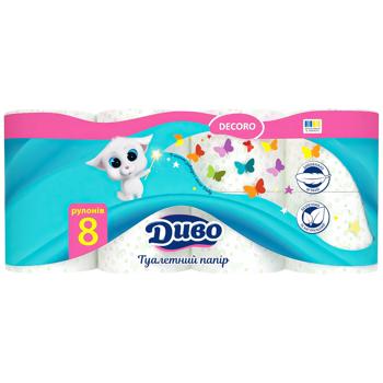 Туалетний папір Диво Decoro 2-шаровий 8шт - купити, ціни на МегаМаркет - фото 1
