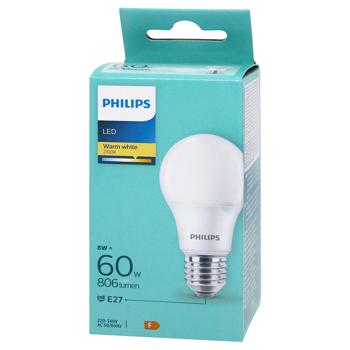 Лампа LED Philips 60W A60 E27 WW 230V FRND1PF/6DISC 2700К - купить, цены на КОСМОС - фото 1