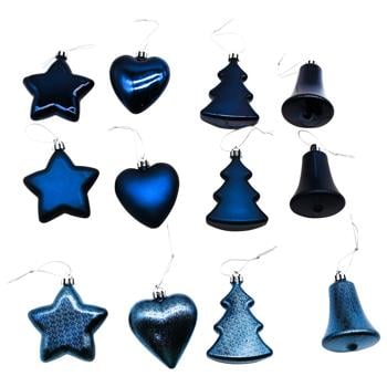 Підвіс ялинковий Actuel зірка/ялинка/дзвіночок/серце синій 7-8см - купити, ціни на Auchan - фото 1
