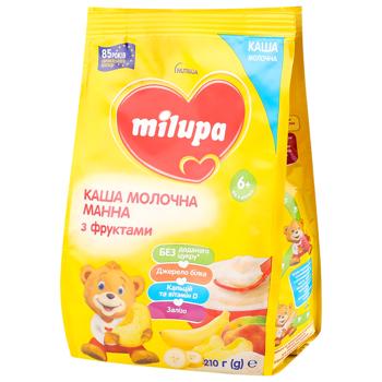 Каша молочна Milupa суха швидкорозчинна манна з фруктами 210г - купити, ціни на КОСМОС - фото 1