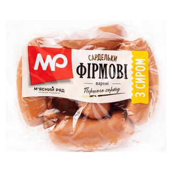 Сардельки Фірмові з сиром варені 1г газ, кг (ХМР) - купить, цены на Чудо Маркет - фото 1