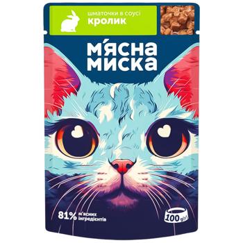 Корм влажный Мясная Миска кусочки в соусе с кроликом для взрослых кошек 100г