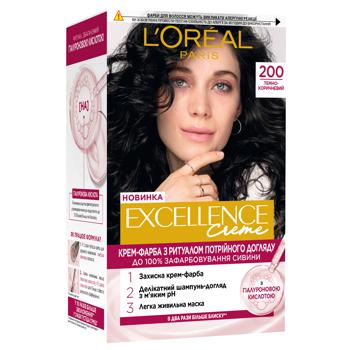 Краска для волос L'oreal Excellence 200 Темно-коричневый - купить, цены на Таврия В - фото 1