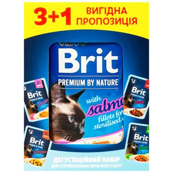 Набір вологого корму для котів Brit Premium Delicate Fillets in Gravy Chicken for Sterilised pouch 3+1 шт х 85 г - асорті - купити, ціни на MasterZoo - фото 4