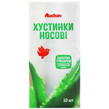 Платки носовые Auchan трехслойные с ароматом алоэ 10шт - купить, цены на Auchan - фото 2
