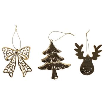 Actuel Christmas Tree/Deer/Bow Golden Christmas Tree Pendant 9-12cm in assortment - buy, prices for Auchan - photo 1