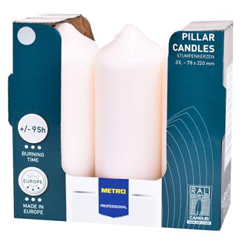 Metro Professional Beige Pillar Candle 78x220mm 3pcs