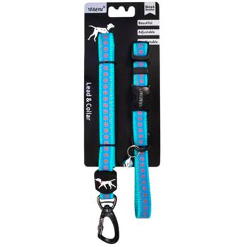 MasterZoo Reflective Nylon Dog Collar 40.6cm + Leash 122cm/10mm Blue - buy, prices for MasterZoo - photo 1
