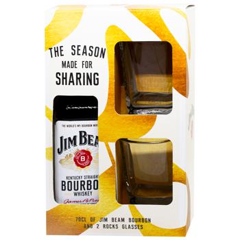 Віскі Jim Beam White 40% 0,7л + 2 склянки