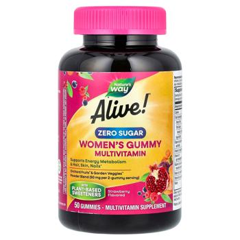 Мультивитамины для женщин, Alive! Women's Gummy Multivitamin, Nature's Way, без сахара, вкус клубник