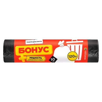 Bonus Vsegda+ Black Garbage Bags 120l 10pcs - buy, prices for Auchan - photo 1