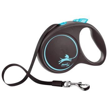 Flexi Black Design Roulette Leash with Tape S Up to 15kg 5m Black/Blue