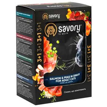 Корм вологий Savory з лососем та горошком для котів 3+1шт*85г - купити, ціни на - фото 6