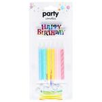 Набор свечей Party Candles Happy Birthday для торта с подставками 6шт разноцветные