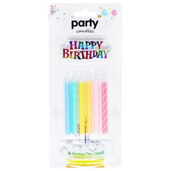 Набор свечей Party Candles Happy Birthday для торта с подставками 6шт разноцветные - купить, цены на КОСМОС - фото 1