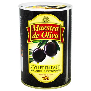 Maestro de Oliva Supergiant Whole Black Olives 425g