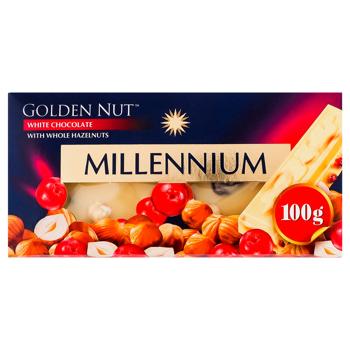 Шоколад белый Millennium Golden Nut с цельными лесными орехами и клюквой 100г