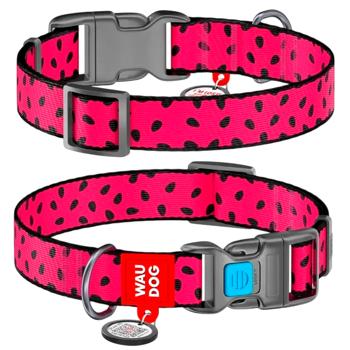 Waudog Nylon Dog Collar with QR Passport S 25-35cm/15mm with Watermelon Pattern