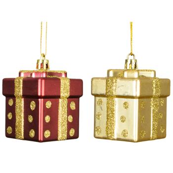 Decoris Gift Box Christmas Tree Pendant 5x5x6.8cm in assortment