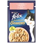 Корм вологий Felix Sensations Sauces з лососем в соусі зі смаком креветок для дорослих котів 85г