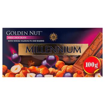 Шоколад молочный Millennium Golden Nut с цельными лесными орехами и изюмом 100г