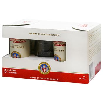 Подарунковий набiр пиво Budweiser Budvar original 5%ал з/б*0.5л+ - купити, ціни на МегаМаркет - фото 1