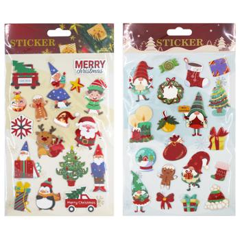 Наліпки новорічні 4 дизайна 14*25 см арт. P162 5985 И899 - купить, цены на КОСМОС - фото 1