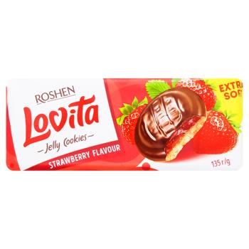 Печиво Roshen Lovita здобне з желейною начинкою зі смаком полуниці 135г - купити, ціни на МегаМаркет - фото 1
