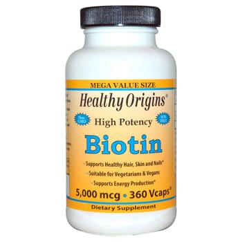 Біотин, Biotin, Healthy Origins, 5000 мкг, 360 капсул - купить, цены на Biotus - фото 1