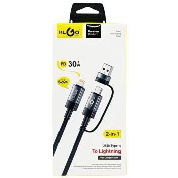 Klgo Data Cable 2-in-1 USB + Type-C to Lightning 30W S-694