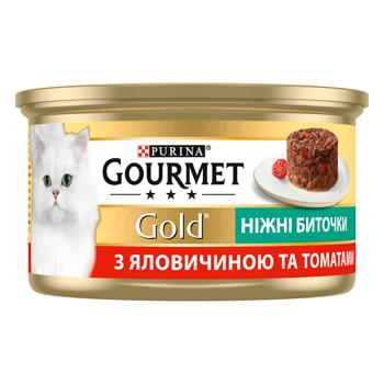 Корм вологий Gourmet Gold Ніжні биточки з яловичиною та томатами для дорослих котів 85г - купити, ціни на MasterZoo - фото 3
