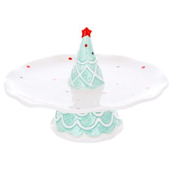 Bona Di Christmas Tree Ceramic Cake Stand 21.4x13.4cm Tiffany with White