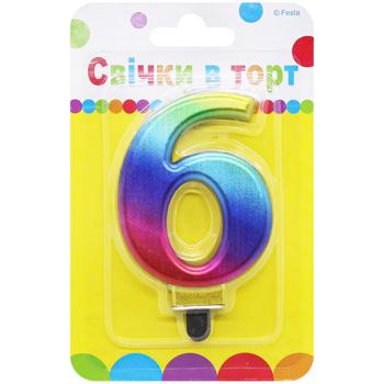 Festa Numeral 6 Color Cake Candle 9cm