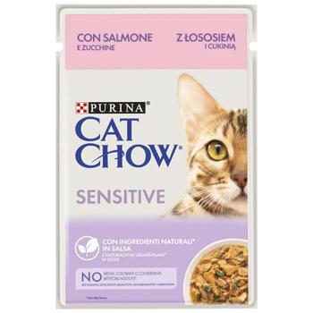 Вологий корм для котів Cat Chow Sensetive Adult pouch 85 г (лосось та кабачок)