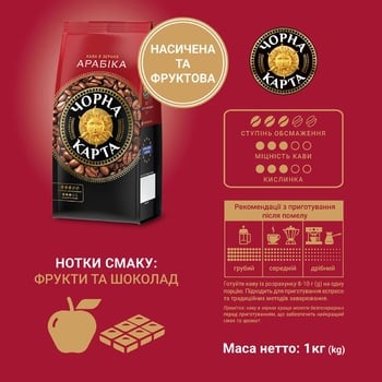 Кофе Чорная Карта Арабика в зернах 1кг - купить, цены на Auchan - фото 7