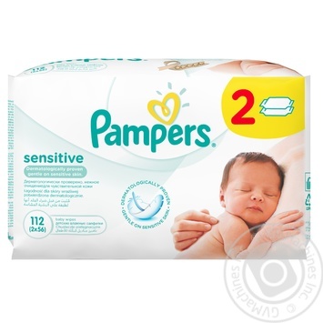 Салфетки детские влажные Pampers  Sensititve 2Х56шт купить, цены на МегаМаркет - фото 1