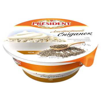 President Cottage Cheese Curd Breakfast with Sour Cream and Chia 9% 180g