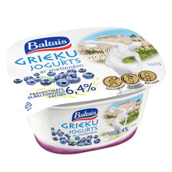 Йогурт Baltais Грецький з чорницею 6,4% 160г - купити, ціни на КОСМОС - фото 1