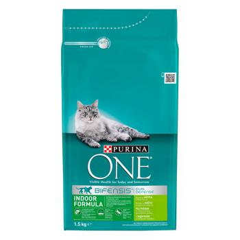 Корм сухой Purina One Indoor с индейкой для домашних кошек 1,5кг - купить, цены на MasterZoo - фото 1