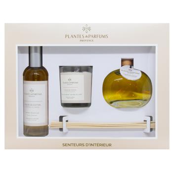 Набор подарочный Plantes&Parfums Fleur de Coton Свеча 75г + аромадиффузор 100мл + парфюм для дома 100мл - купить, цены на - фото 2