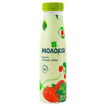 Йогурт Молокия Земляника-мята 1,4% 250г - купить, цены на - фото 1